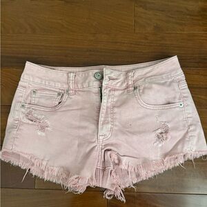 American Eagle Outfitters Light Pink Distressed Denim Shorts